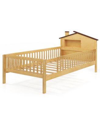 Kids Montessori House Bed with Headboard and Storage Shelf