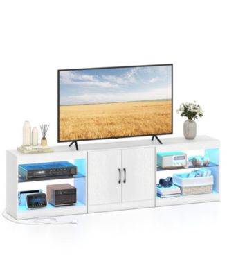 77 in LED TV Stand with Power Outlets and Tempered Glass Shelves