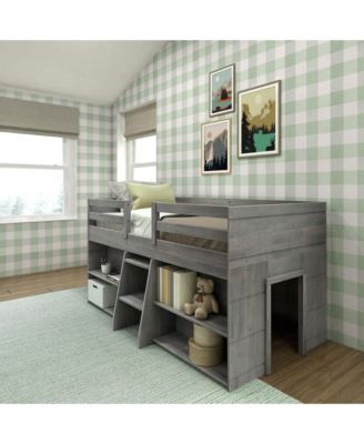 Solid Wood Modern Farmhouse Low Loft Bed, Bed Frame for Kids with 2 Bookcases