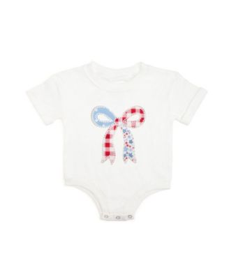 Sweet Wink Baby Girls Patchwork Bow Patch Short Sleeve Romper - White 32$