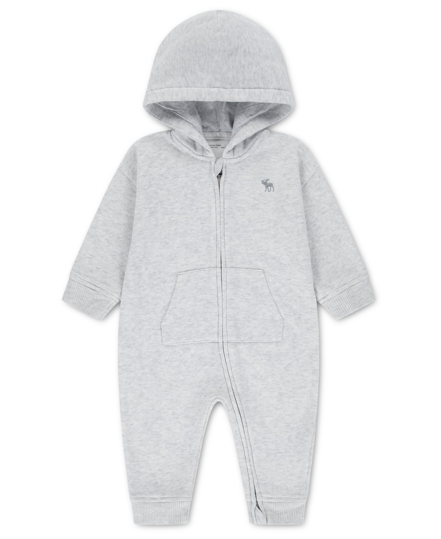 Детский флисовый комбинезон abercrombie kids Essential с капюшоном для малыша, цвет: Светлый серый меланжевый — фото 1