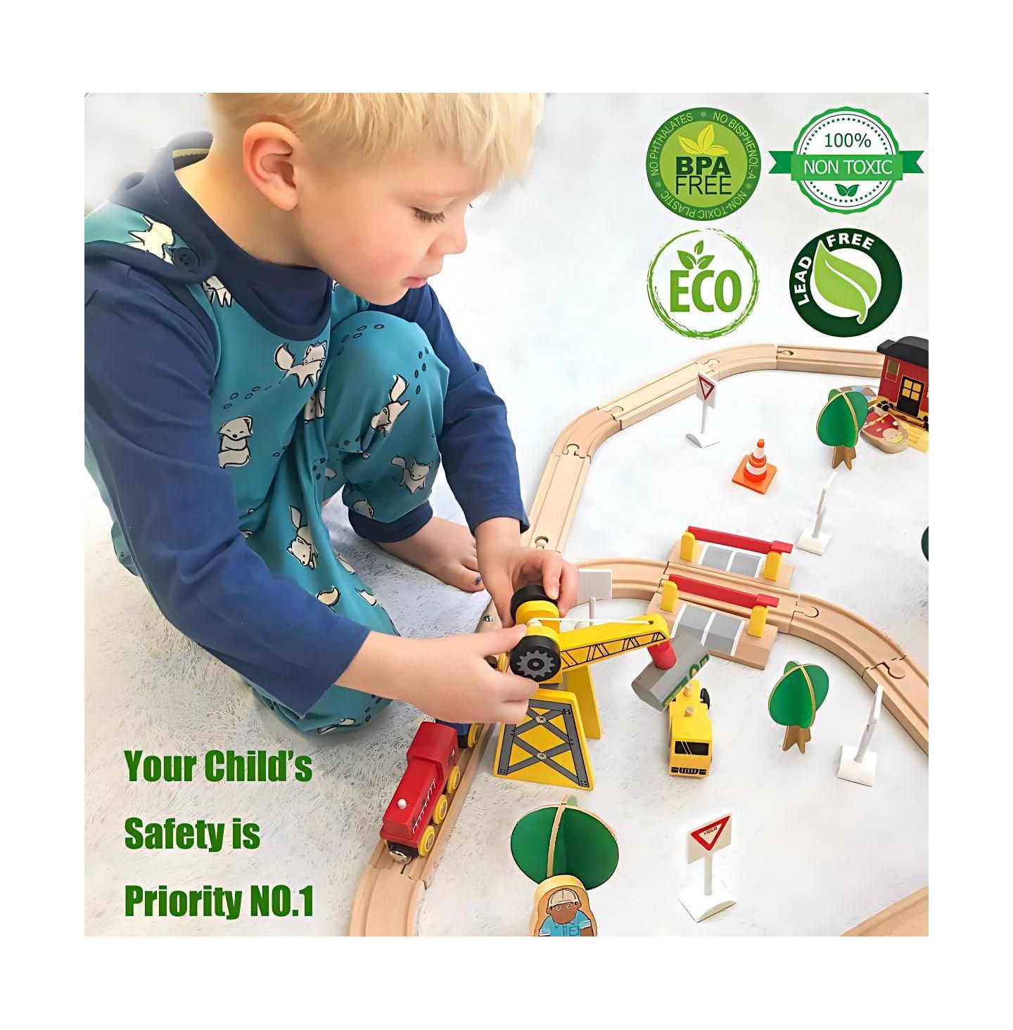 Детские игрушки Tiny Land Working Crane 55-Piece Wooden Track Trains Set — фото 8