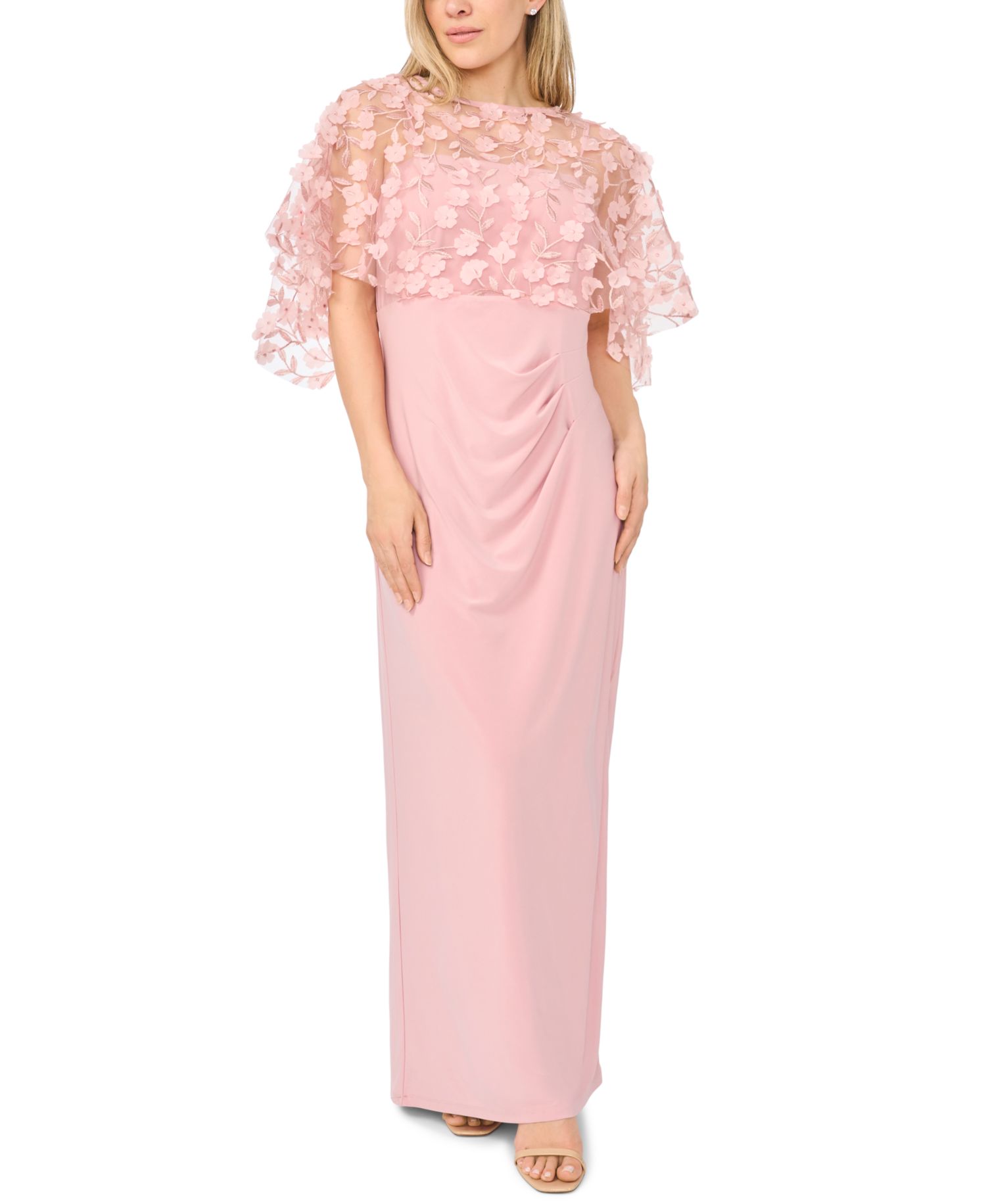 Petite Polyester Blend Crewneck Gown