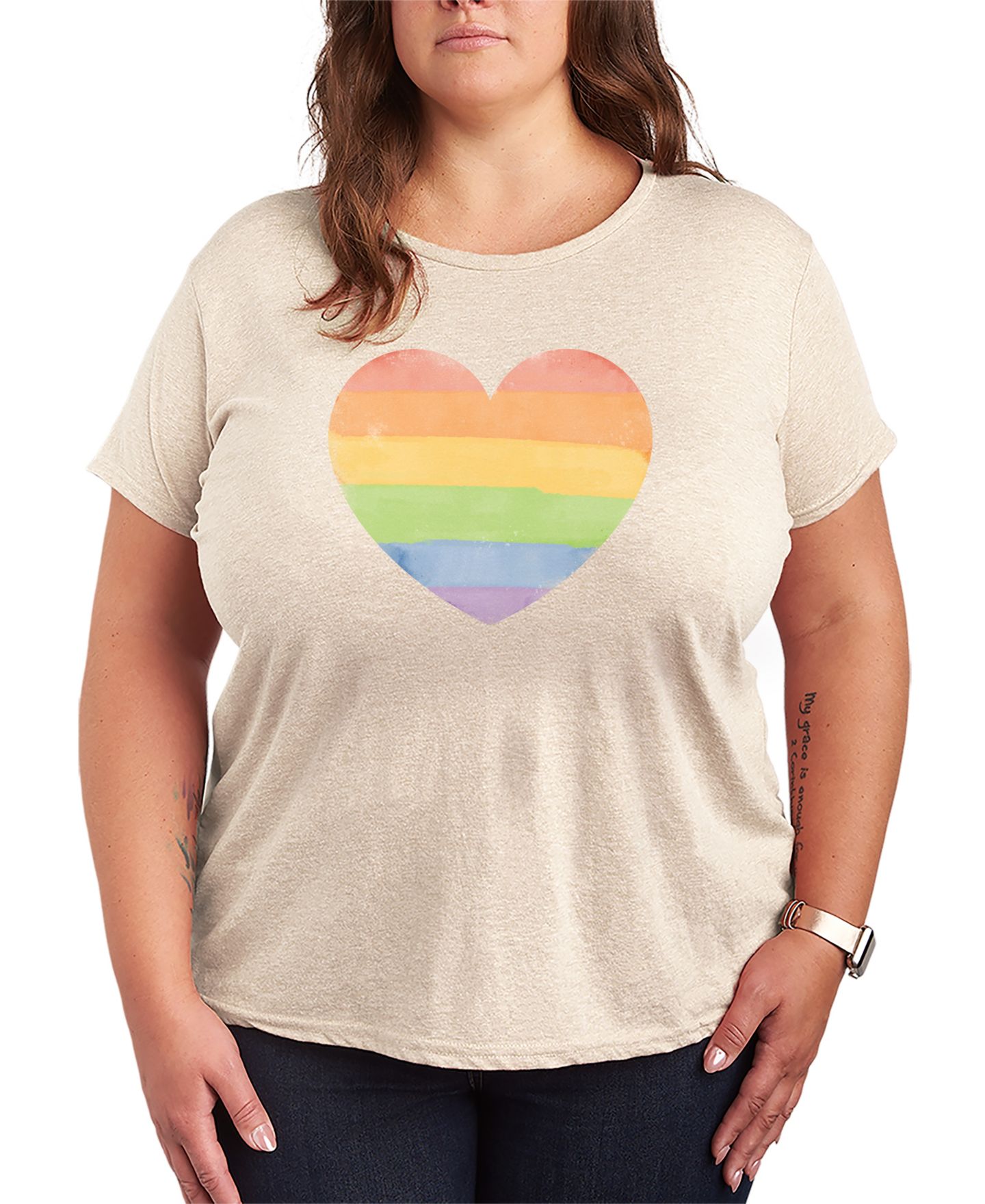 Женская футболка Hybrid Apparel Plus Size Instant Message Rainbow Heart Vintage Faded Short-Sleeve Graphic, цвет: Берёзовый — фото 1