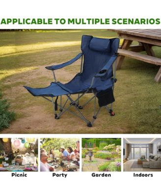 Outdoor Camping Chair, Portable Folding Reclining Chair with 3-Level Adjustment, Side Pockets, Cup Holder and Carry Bag for Lawn, Picnic