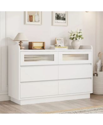 6 Drawer Dresser with LED Lights, Wide Modern Wood Storage Chest for Bedroom Living Room