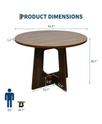 43" Round Dining Table for 4, Space-Saving Wooden Pedestal, Modern Farmhouse Design