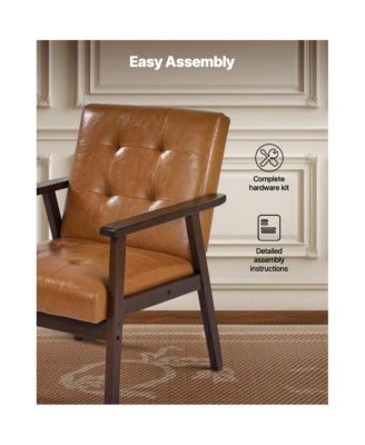 Mid Century Modern Accent Chair PU Leather Armchair with Solid Wood Frame