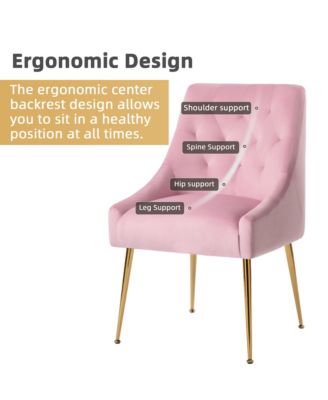 Velvet Upholstered Dining Chairs Set of 4, Mid Century Modern Kitchen Chairs with 5.12 inches Cushions and Back Pull Rod