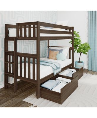 Twin Bunk Bed With Ladder on End and Storage Drawers