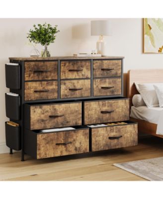 Fabric 10 Drawer Dresser with Metal Frame, Storage Organizer with Side Pockets and Hooks