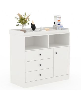 Nursery Dresser with Detachable Changing Top, Wooden Diaper Station with Shelves and Cabinet