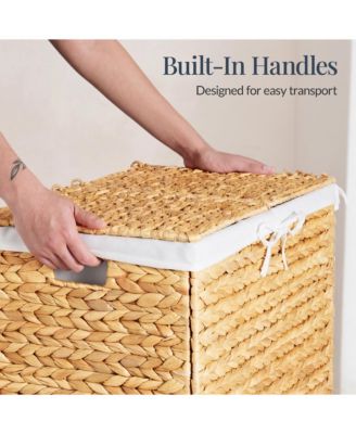 Large Storage Basket w/ Separate Lid, Washable Sectioned Liner Bag