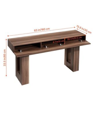 63 Inch Console Table Farmhouse Desk Behind the Couch Wooden Rectangle