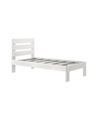 Max and Lily Twin Bed Frame, Farmhouse Solid Wood Platform Bed with Slatted Headboard, Driftwood