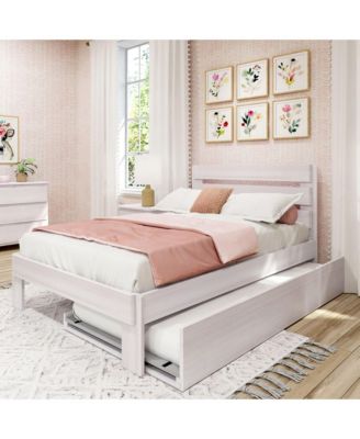 Max and Lily Full Size Bed Frame, Farmhouse Solid Wood Platform Bed with Headboard and Trundle