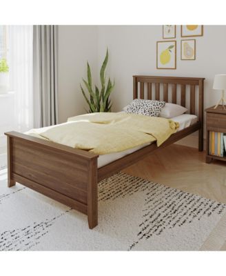 Max and Lily Twin Bed Frame with Headboard, Solid Wood Platform Bed for Kids
