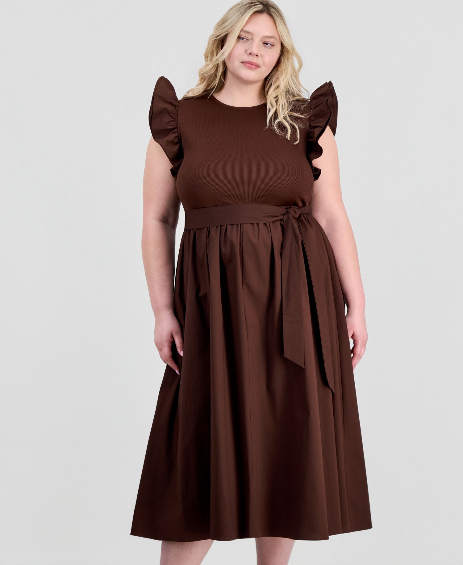 Plus Size Mixed Knit Woven Midi Dress