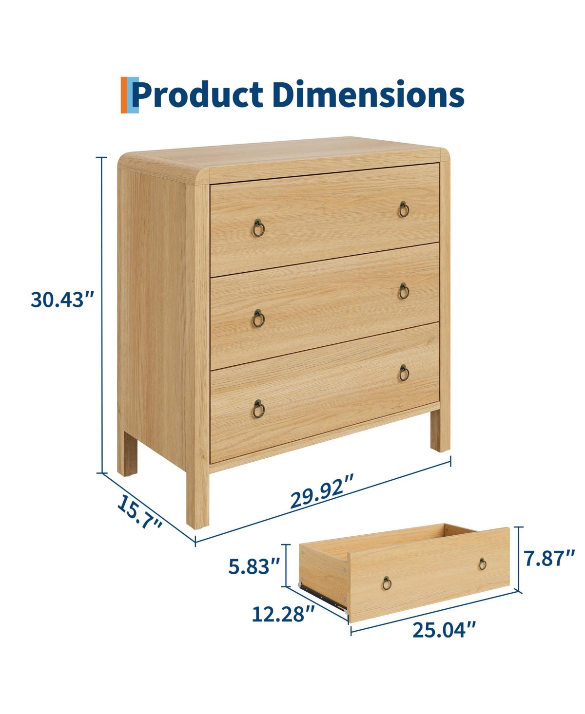 gaomon 3 Drawer Dresser for Bedroom, 30" Tall Storage Chest, Nightstand with Large Clothes Organizer
