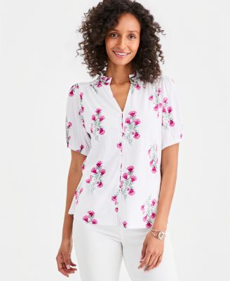Style Co Womens Printed Split Neck Knit Top Macys Exclusive