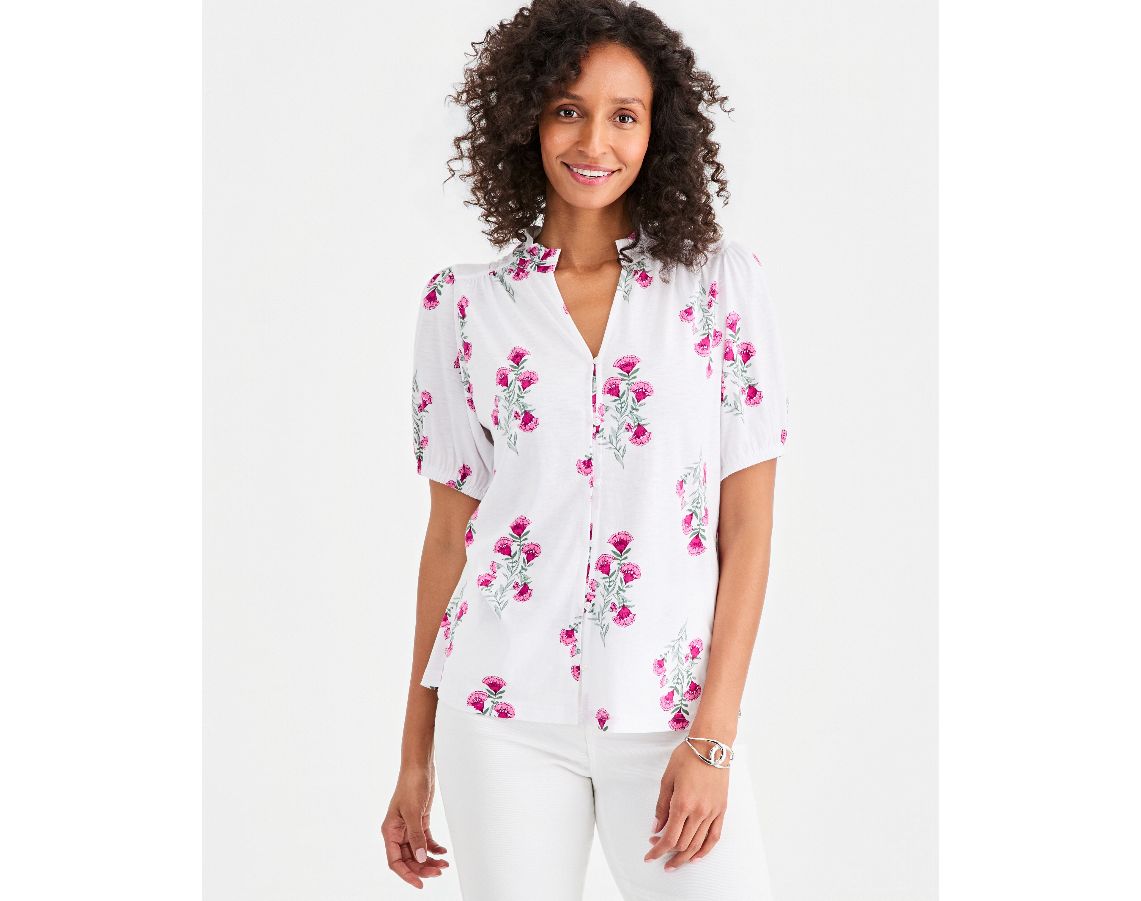 Style & Co Women's Printed Split-Neck Knit Top