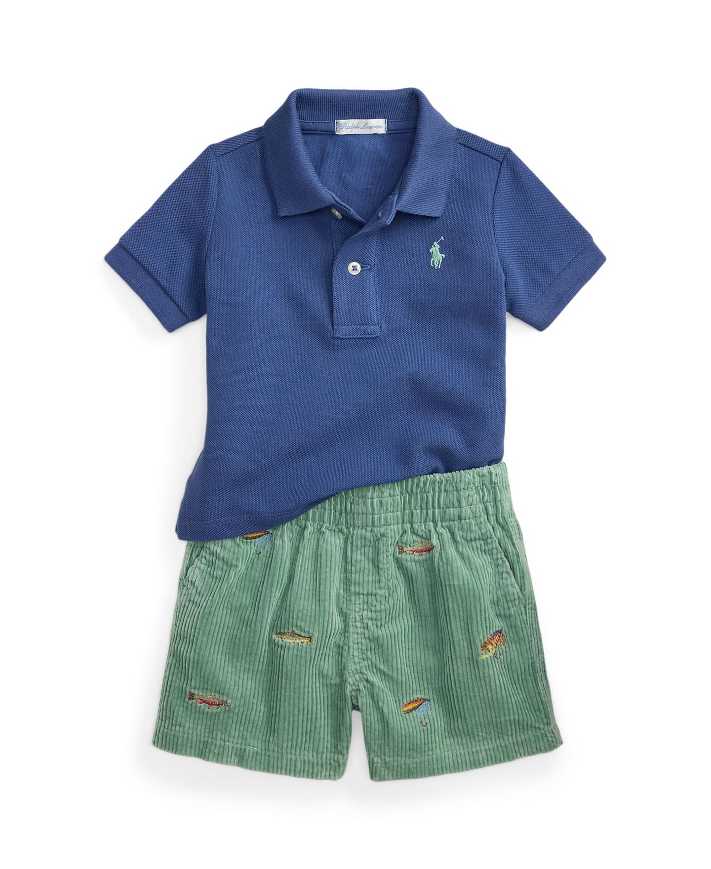 Детский комплект Polo Ralph Lauren для малыша: сетчатая рубашка-поло и шорты, 2 предмета, цвет: Королевский синий — фото 1