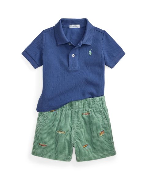 Детский комплект Polo Ralph Lauren для малыша: сетчатая рубашка-поло и шорты, 2 предмета, цвет: Королевский синий