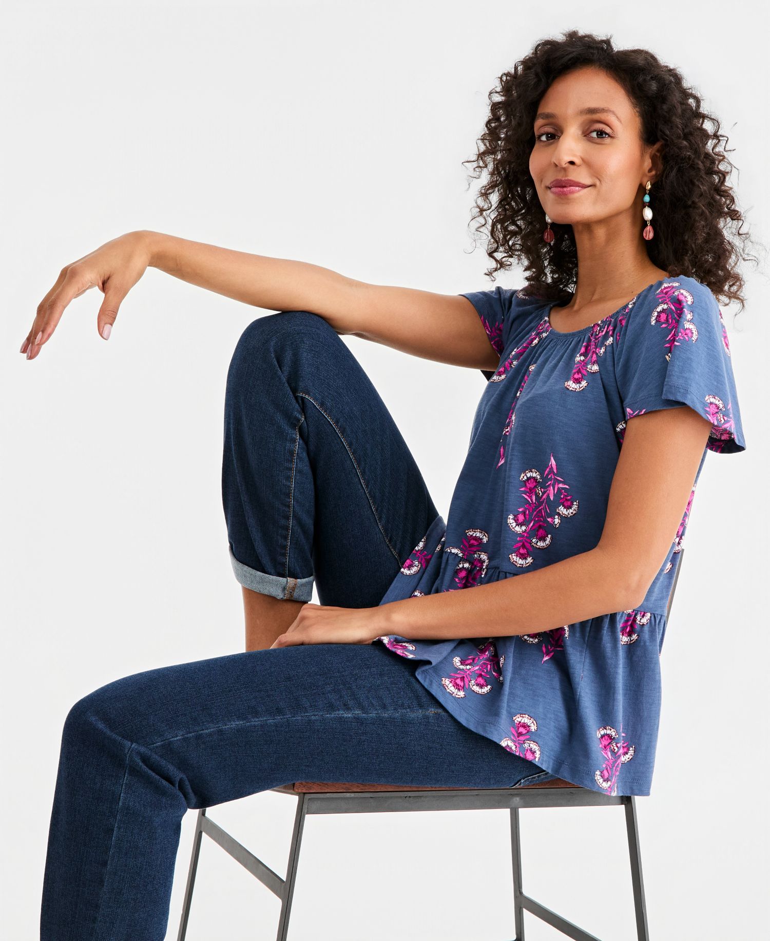 Petite Floral Print Peplum Top
