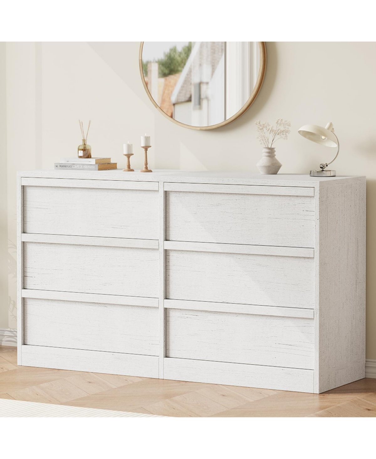 gaomon 6 Drawer Dresser for Bedroom, Modern Wooden Chest of Drawers Dresser Organizer - White