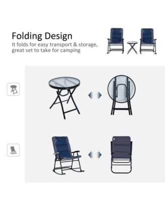 3PC Folding Outdoor Furniture Set, Rocking Chairs, Table,