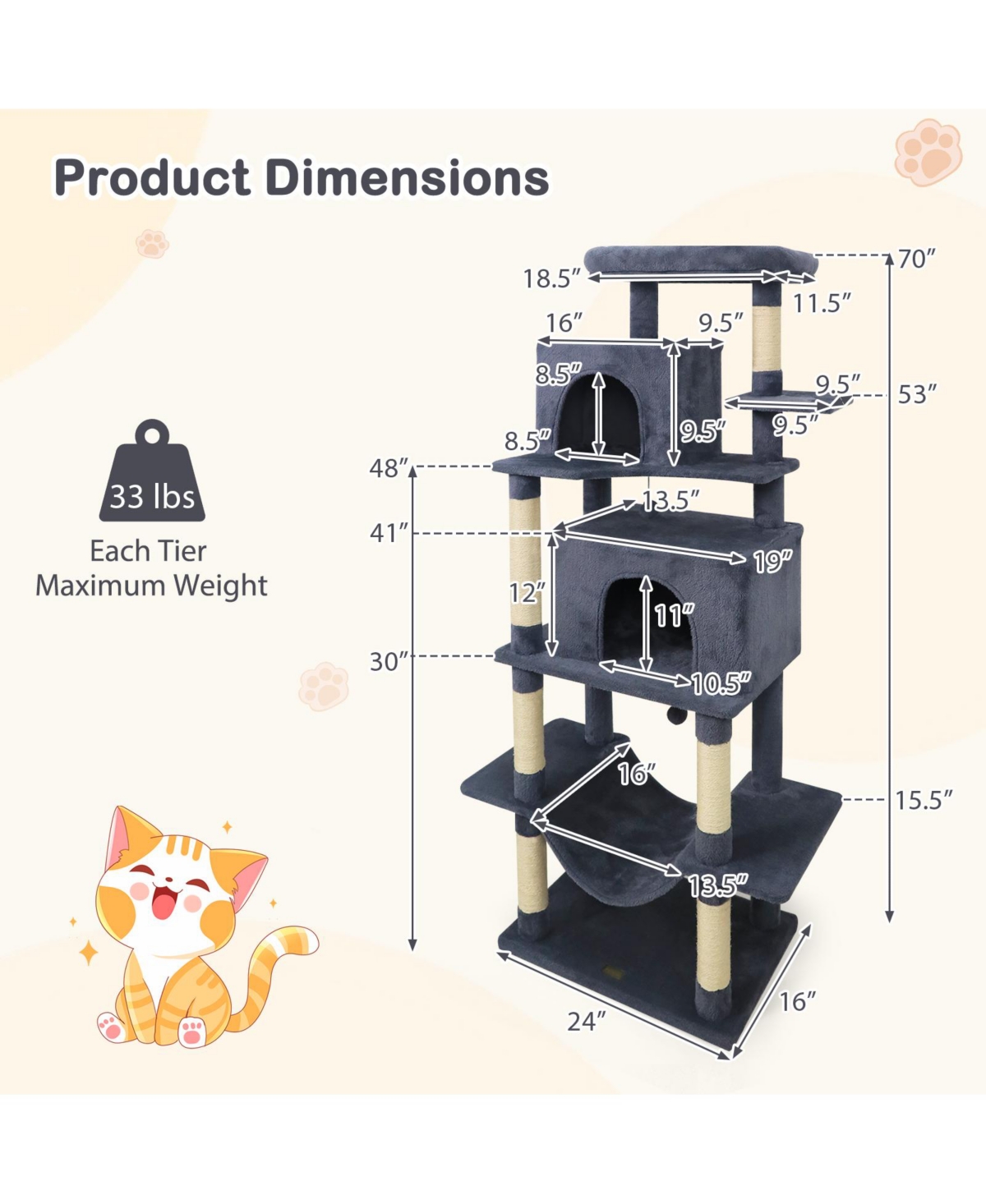 Cozito Cat Tree 70 in Tall Multi-Level Tower for Indoor Cats