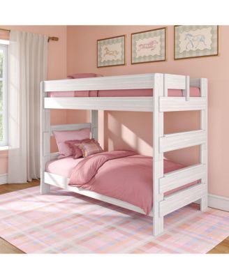 Max and Lily Twin over Twin Bunk Bed, Farmhouse Solid Wood Bunk Beds for Kids, Driftwood