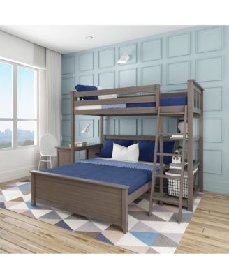 Max and Lily L-Shaped Twin over Full Bunk Bed with Bookcase and Desk, Clay