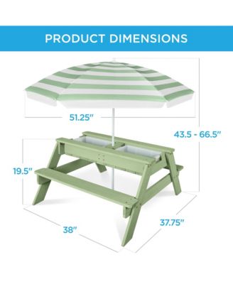Kids 3-in-1 Outdoor Sand and Water Activity Picnic Table with Umbrella