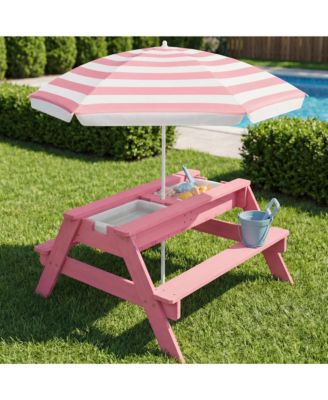 Kids 3-in-1 Outdoor Sand and Water Activity Picnic Table with Umbrella