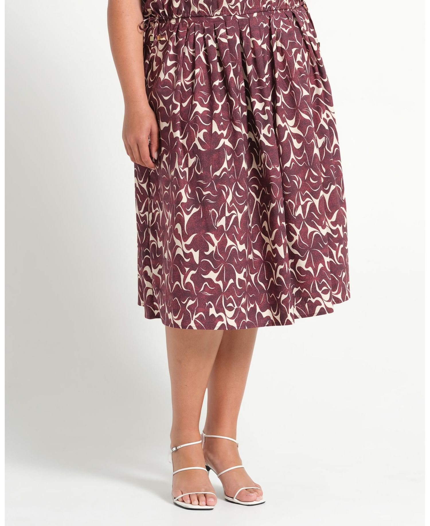 Plus Size Brinley A-line Pleated Print Midi Skirt