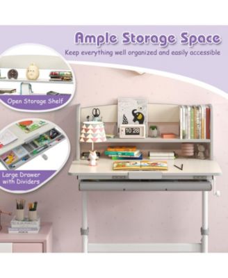 Kids Wood Height Adjustable Study Desk with Tilting Desktop