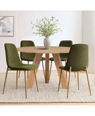 Linen Upholstered Kitchen and Dining Chairs Set of 4, Wood-Look Legs