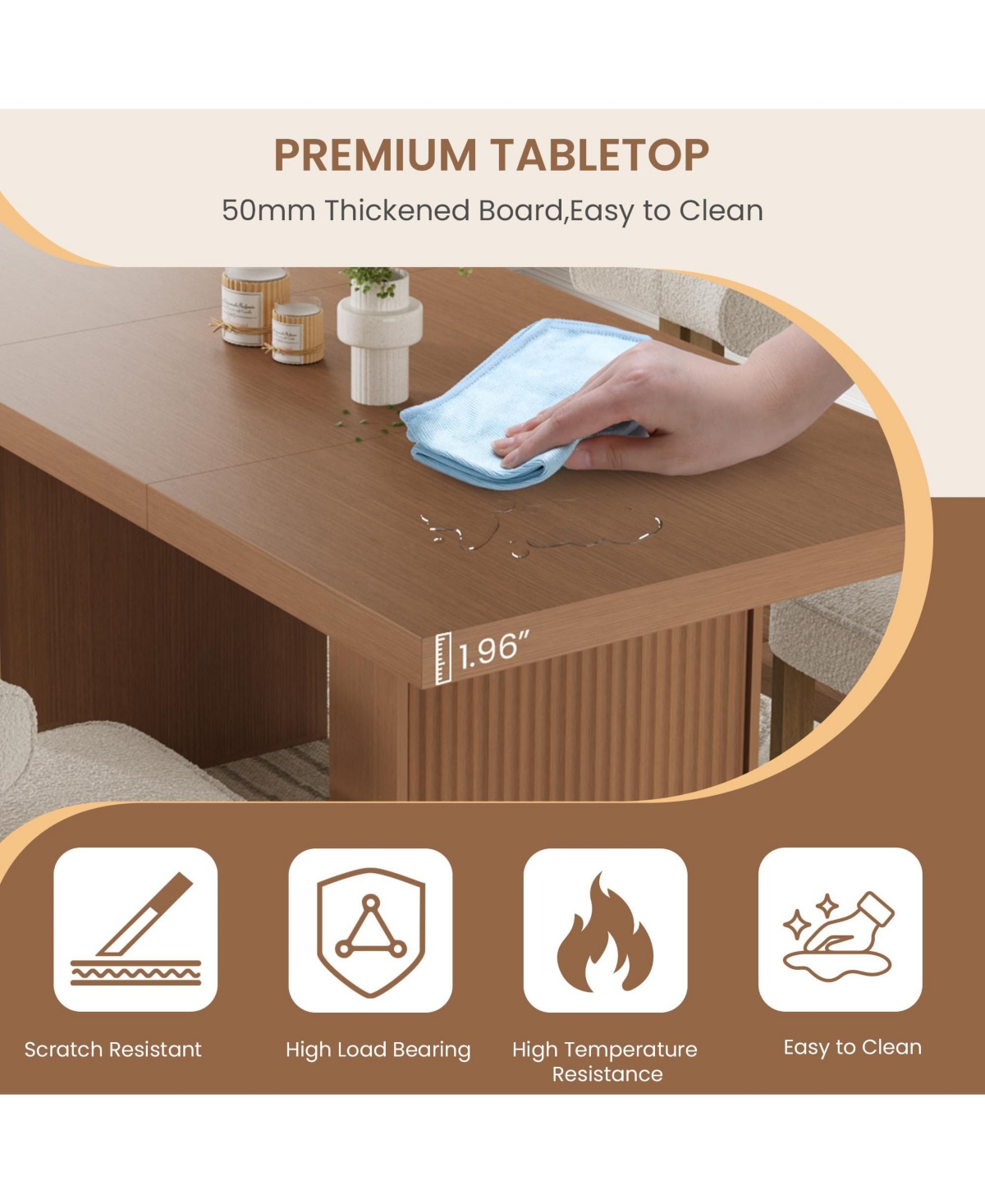 homfan 70.8 Dining Table for 6–10, Modern Wood Table with Storage and Fluted Legs