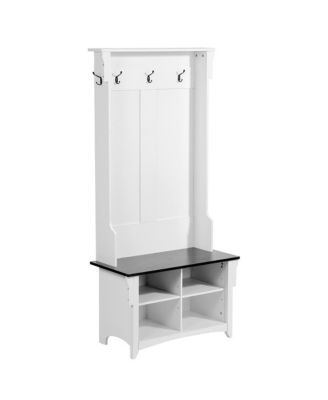 32 in Wide Hall Tree Entryway Bench with Coat Hooks, Shoe Storage, and Padded Seat