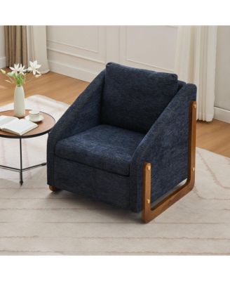 Modern Accent Chair, Chenille Fabric Upholstered Armchair with Wooden Side Frame and Golden Nailhead Trim for Living Room, Set of 1