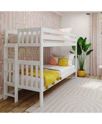 Solid Wood Twin over Twin Bunk Bed with Ladder on End