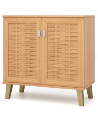 2-Door 4-Tier Shoe Cabinet with Ventilated Woven Doors and Anti-Tip Kit