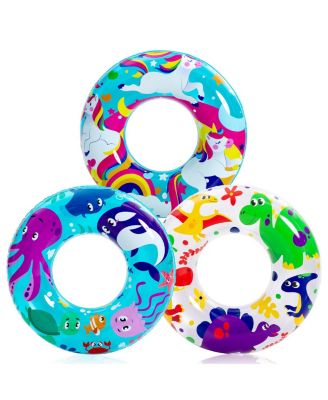 3 Pack 32 inch Pool Floats Tube Swim Rings Inflatable Animal Water Toys