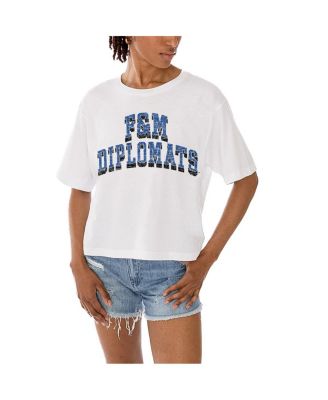 Women's White Franklin Marshall Diplomats Claim to Fame Boxy Cropped T-Shirt