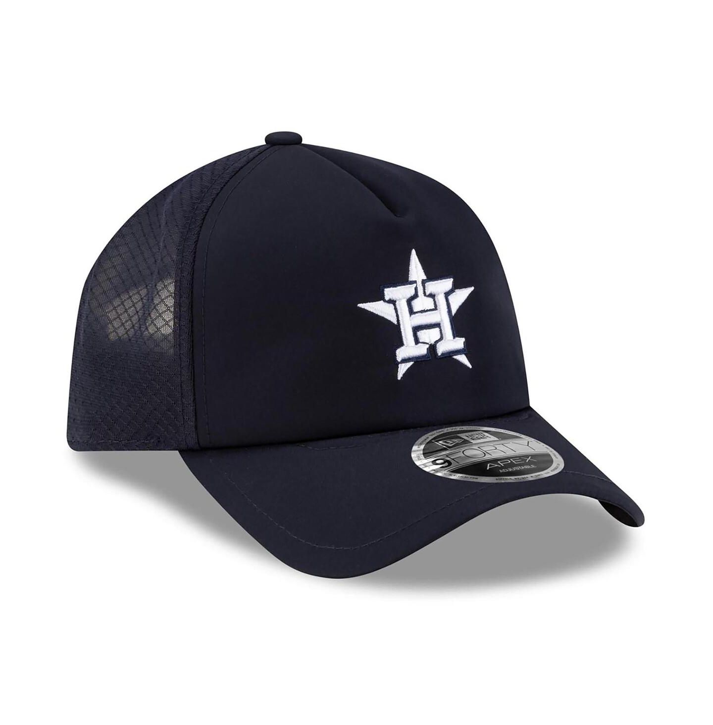 Мужская кепка New Era Navy Houston Astros 2026 Batting Practice Apex 9FORTY Adjustable Trucker Hat — фото 4