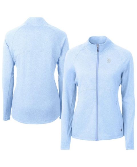 Женские куртки Cutter & Buck Women's Heather Powder Blue Detroit Tigers Raglan Adapt Eco Knit Heather Full-Zip Jacket