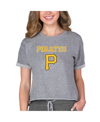Women's Gray Pittsburgh Pirates Tri-Blend Mainstream Terry Short Sleeve Sweatshirt Top