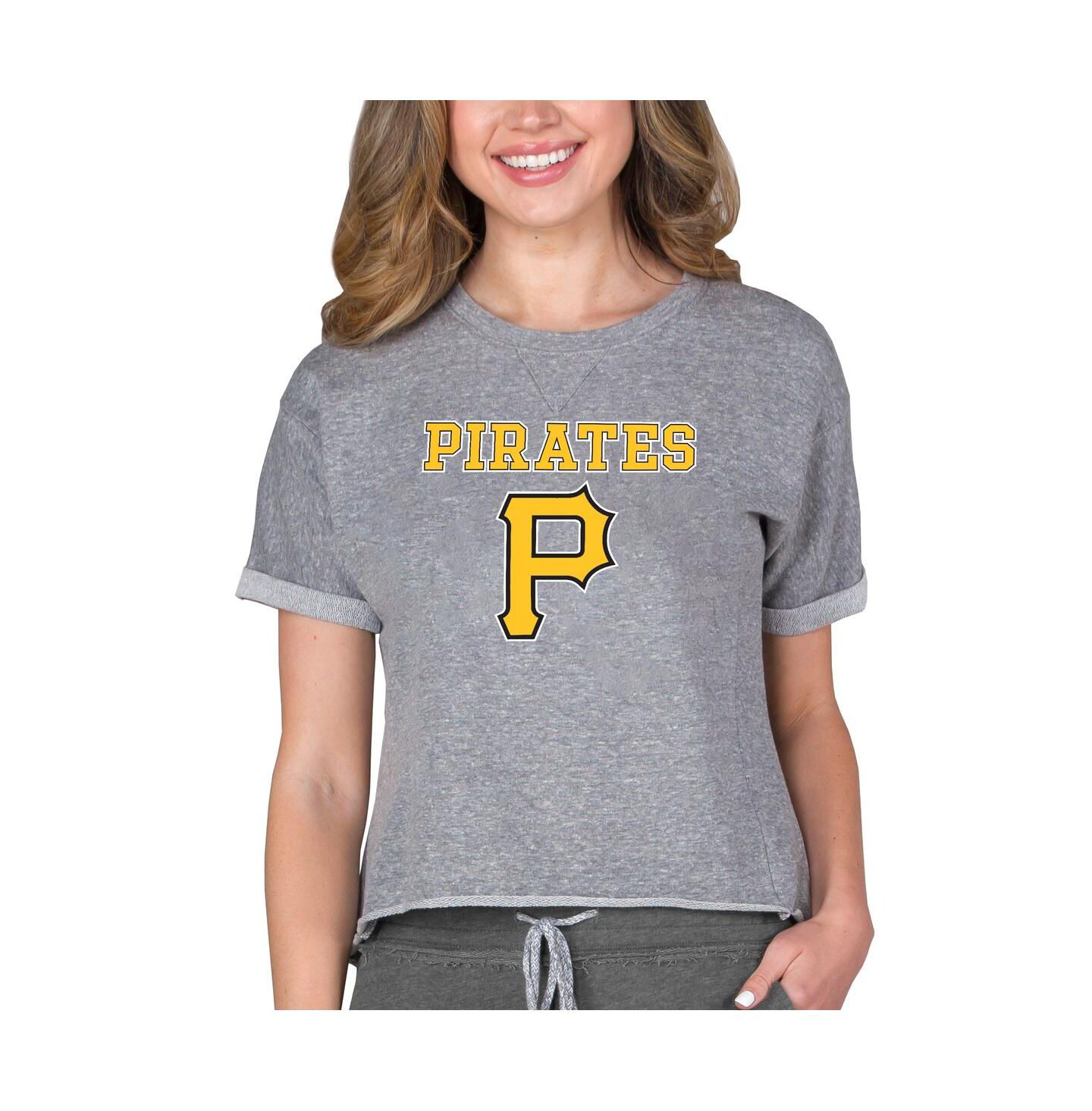 Женская толстовка Concepts Sport Gray Pittsburgh Pirates Tri-Blend Mainstream Terry Short Sleeve Sweatshirt Top — фото 1