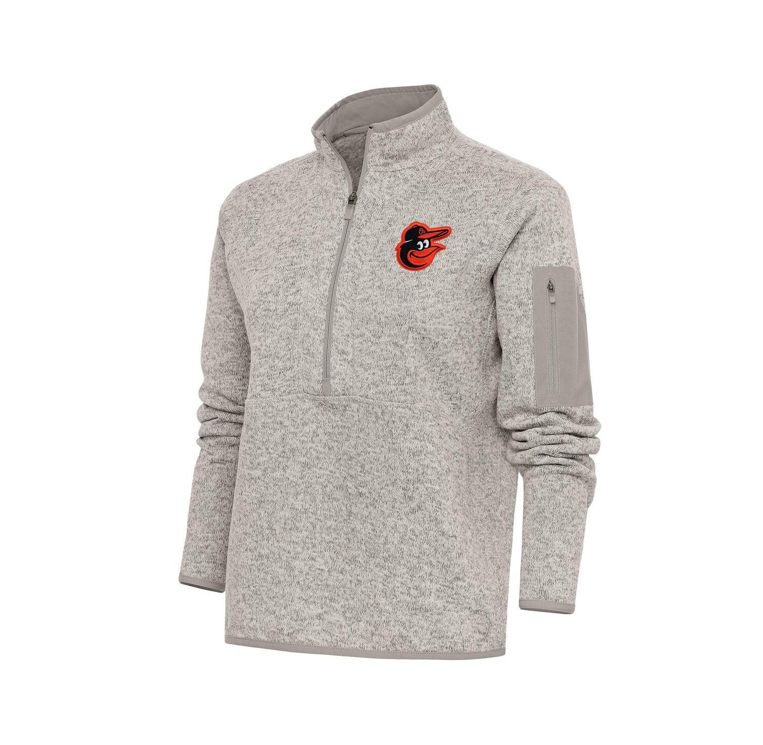 Women's Oatmeal Baltimore Orioles Logo Fortune Quarter-Zip Pullover Jacket